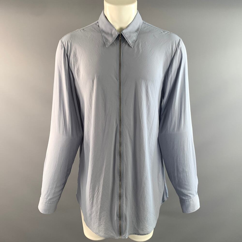 ACNE STUDIOS Size M Blue Light Blue Nylon Zip Long Sleeve Shirt